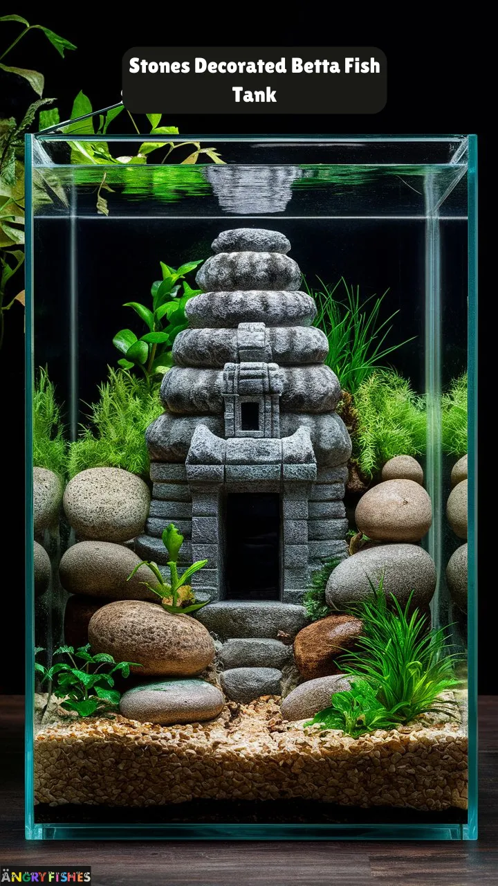 stones like cave decorated betta fish tank