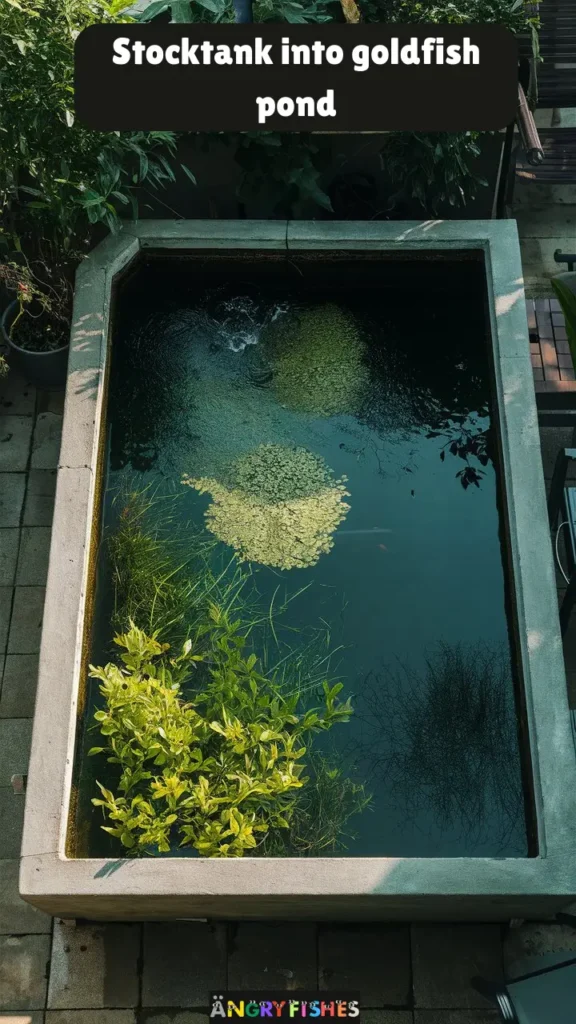 stock tank goldfish pond setup backyard